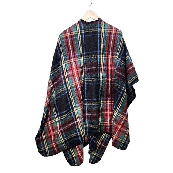 Woolrich Plaid Poncho Wrap Shawl One Size Polyester &‎ Viscose - Picture 2 of 5